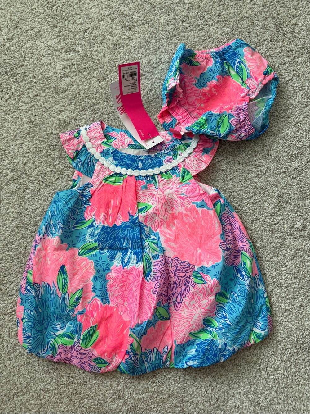 Lilly Pulitzer 6-12mo Floral Bubble Dress and Bloomers in Pink, Blue, Green